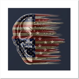 Distressed American Flag Skull Posters and Art